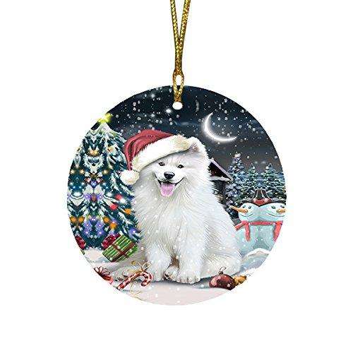 Have a Holly Jolly Samoyed Dog Christmas Round Flat Ornament POR1314