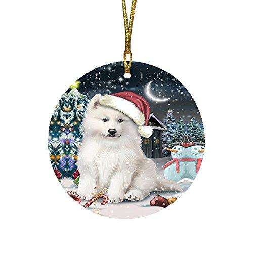 Have a Holly Jolly Samoyed Dog Christmas Round Flat Ornament POR1317