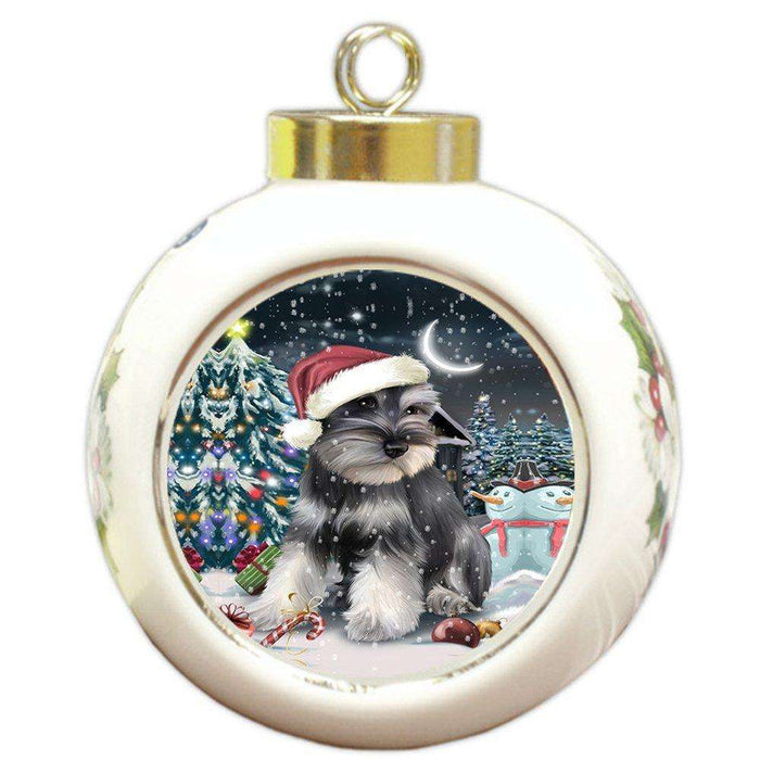 Have a Holly Jolly Schnauzer Dog Christmas Round Ball Ornament POR794