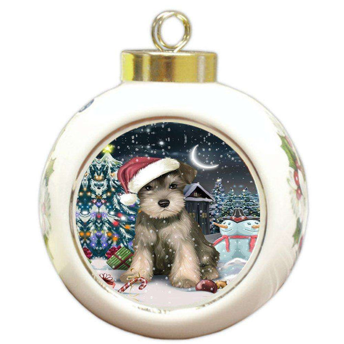 Have a Holly Jolly Schnauzer Dog Christmas Round Ball Ornament POR796