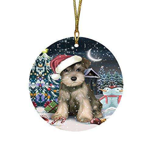 Have a Holly Jolly Schnauzer Dog Christmas Round Flat Ornament POR1360
