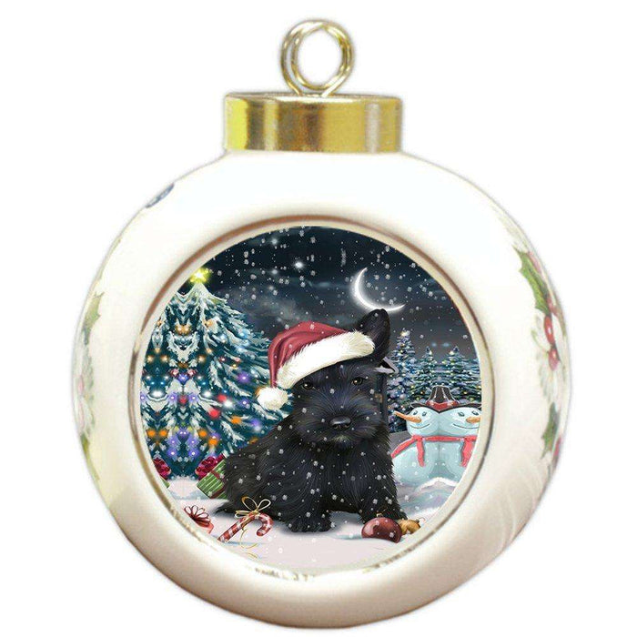 Have a Holly Jolly Scottish Terrier Dog Christmas Round Ball Ornament POR840