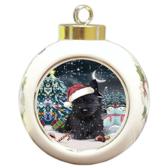 Have a Holly Jolly Scottish Terrier Dog Christmas Round Ball Ornament POR841