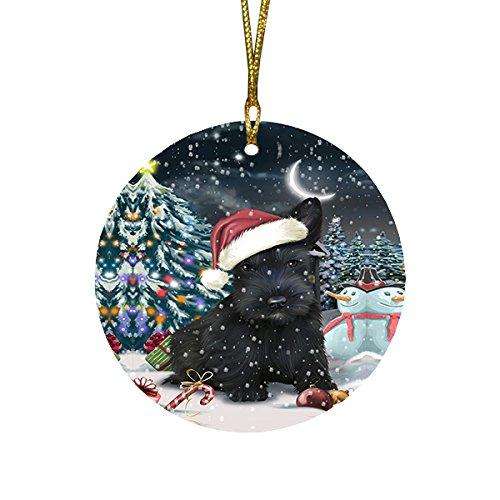 Have a Holly Jolly Scottish Terrier Dog Christmas Round Flat Ornament POR1404
