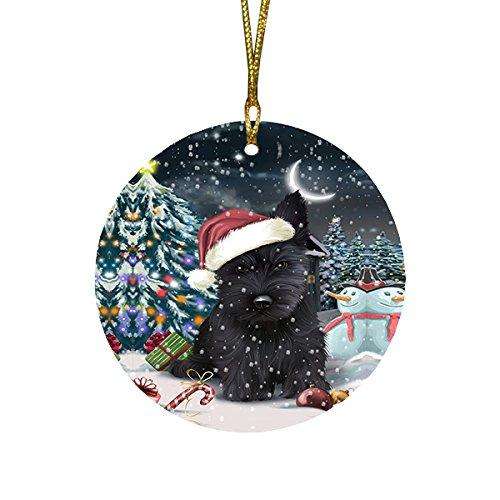 Have a Holly Jolly Scottish Terrier Dog Christmas Round Flat Ornament POR1405