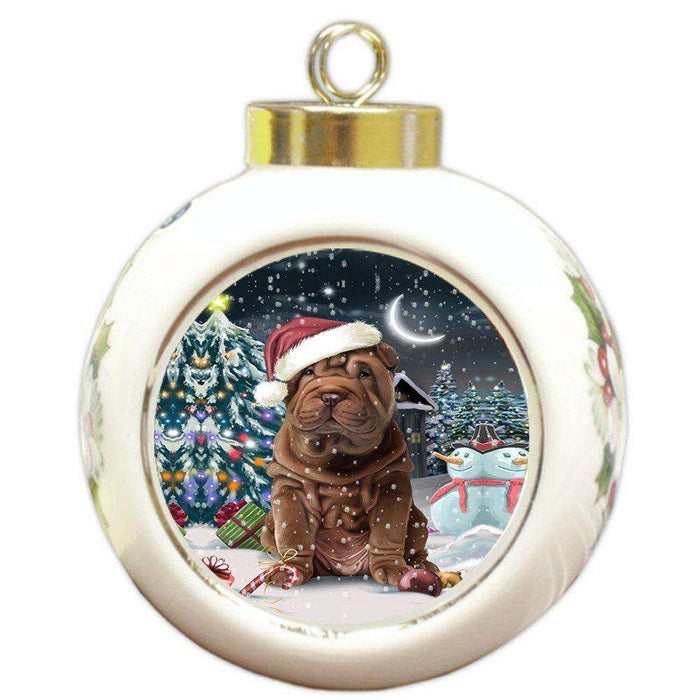 Have a Holly Jolly Shar Pei Dog Christmas Round Ball Ornament POR754