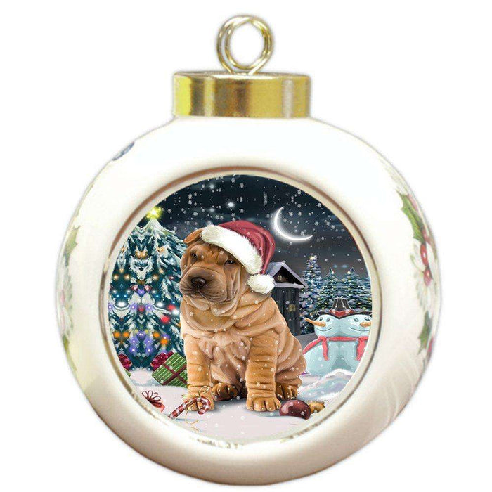 Have a Holly Jolly Shar Pei Dog Christmas Round Ball Ornament POR755