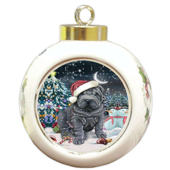 Have a Holly Jolly Shar Pei Dog Christmas Round Ball Ornament POR756