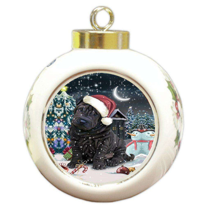 Have a Holly Jolly Shar Pei Dog Christmas Round Ball Ornament POR757