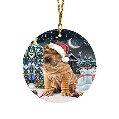 Have a Holly Jolly Shar Pei Dog Christmas Round Flat Ornament POR1319