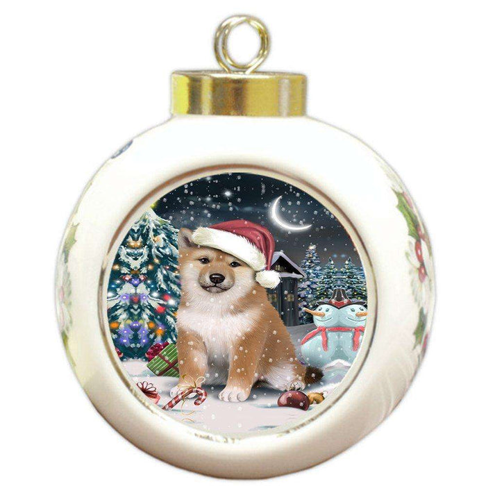 Have a Holly Jolly Shiba Inu Dog Christmas Round Ball Ornament POR883