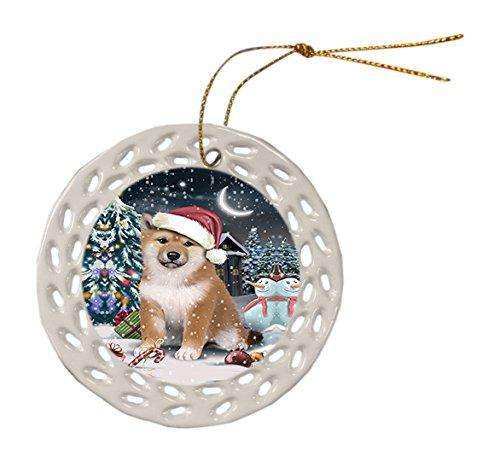 Have a Holly Jolly Shiba Inu Dog Christmas Round Doily Ornament POR247
