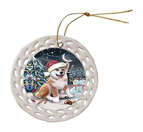 Have a Holly Jolly Shiba Inu Dog Christmas Round Doily Ornament POR249
