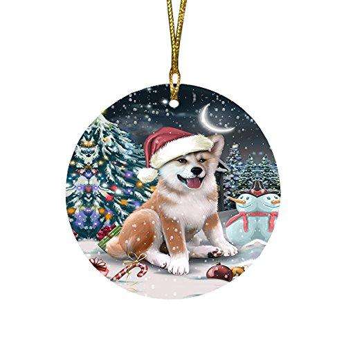 Have a Holly Jolly Shiba Inu Dog Christmas Round Flat Ornament POR1449