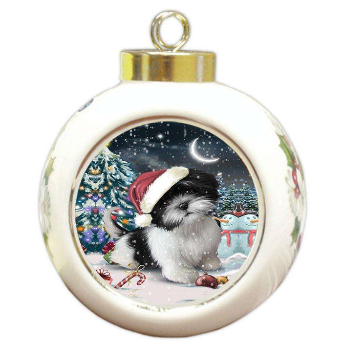 Have a Holly Jolly Shih Tzu Dog Christmas Round Ball Ornament POR886