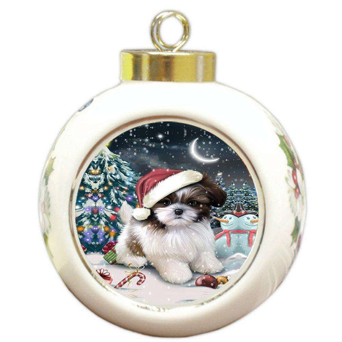 Have a Holly Jolly Shih Tzu Dog Christmas Round Ball Ornament POR887