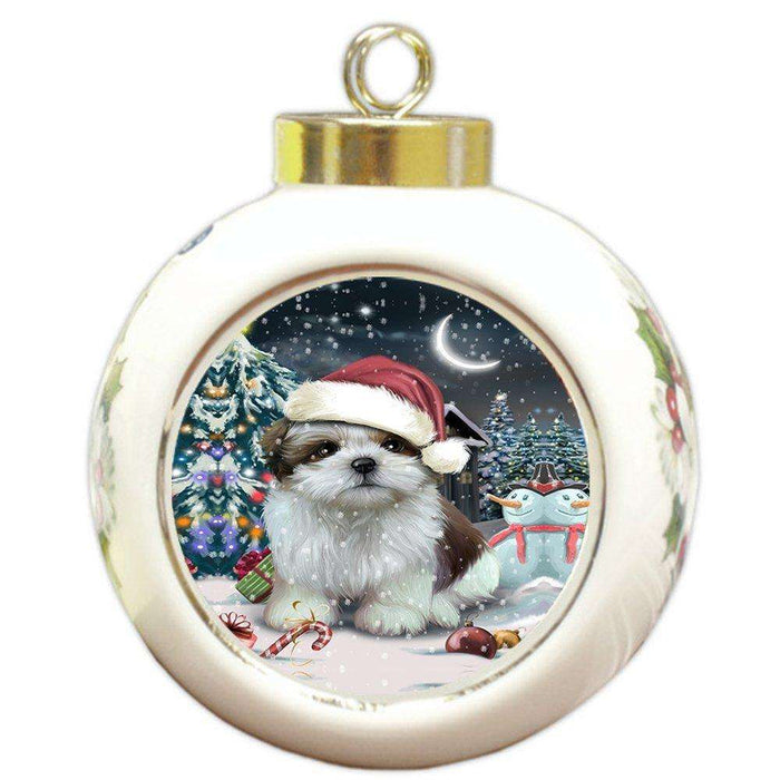 Have a Holly Jolly Shih Tzu Dog Christmas Round Ball Ornament POR888