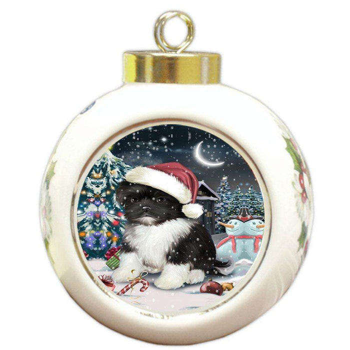 Have a Holly Jolly Shih Tzu Dog Christmas Round Ball Ornament POR889