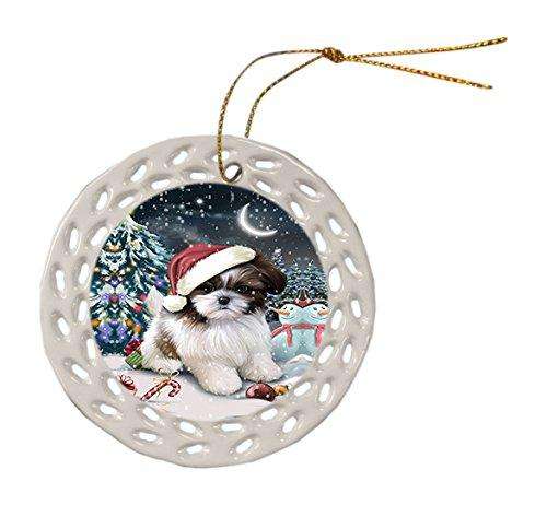 Have a Holly Jolly Shih Tzu Dog Christmas Round Doily Ornament POR251
