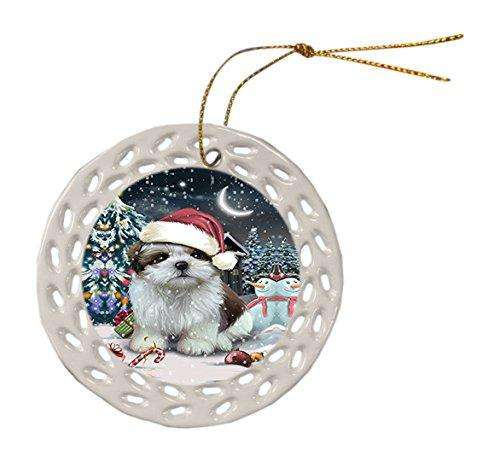 Have a Holly Jolly Shih Tzu Dog Christmas Round Doily Ornament POR252