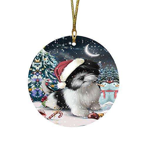 Have a Holly Jolly Shih Tzu Dog Christmas Round Flat Ornament POR1450