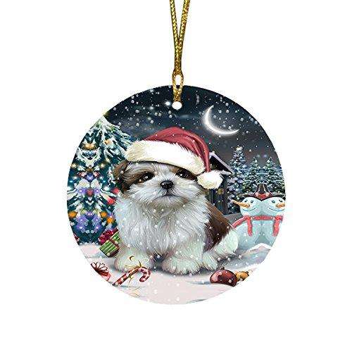 Have a Holly Jolly Shih Tzu Dog Christmas Round Flat Ornament POR1452