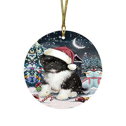 Have a Holly Jolly Shih Tzu Dog Christmas Round Flat Ornament POR1453