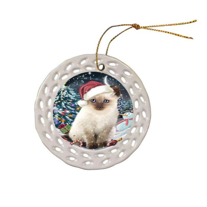 Have a Holly Jolly Siamese Cat Christmas  Ceramic Doily Ornament DPOR51673
