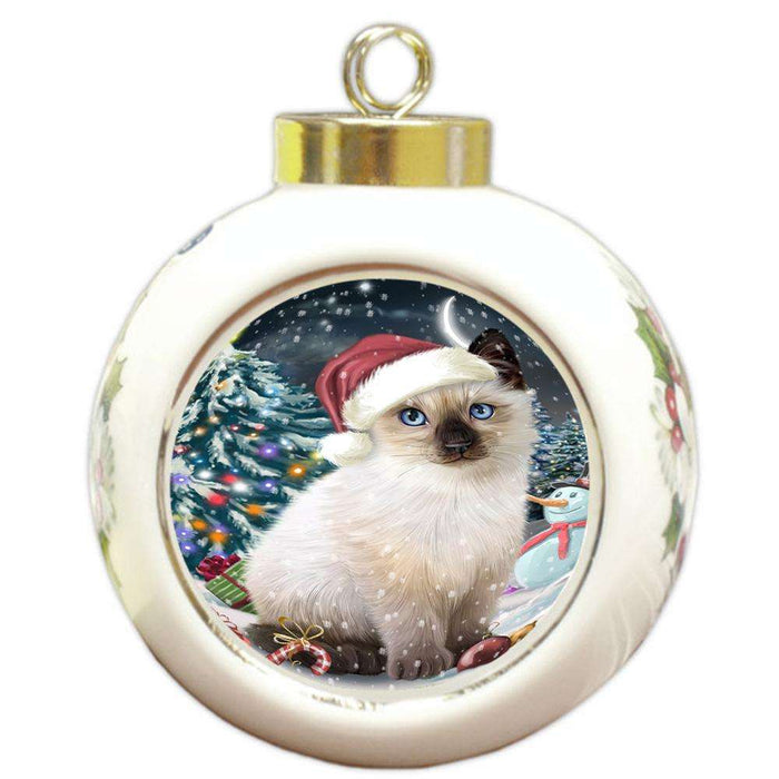 Have a Holly Jolly Siamese Cat Christmas  Round Ball Christmas Ornament RBPOR51672