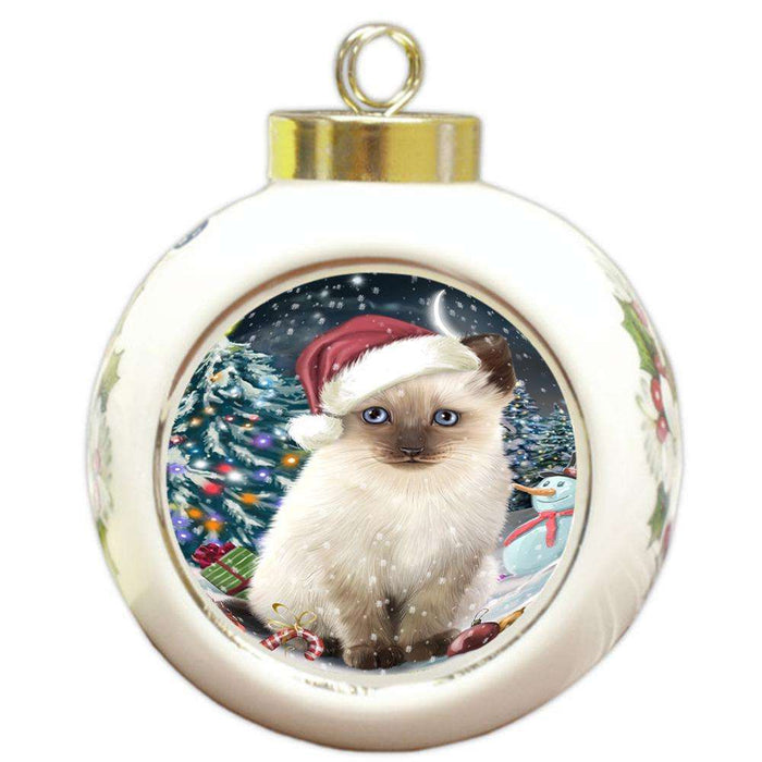 Have a Holly Jolly Siamese Cat Christmas  Round Ball Christmas Ornament RBPOR51673