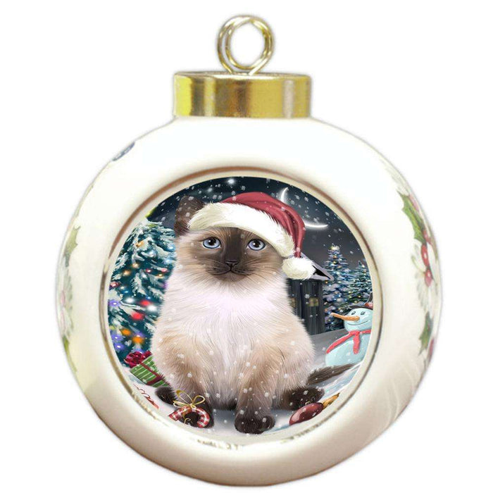 Have a Holly Jolly Siamese Cat Christmas  Round Ball Christmas Ornament RBPOR51674