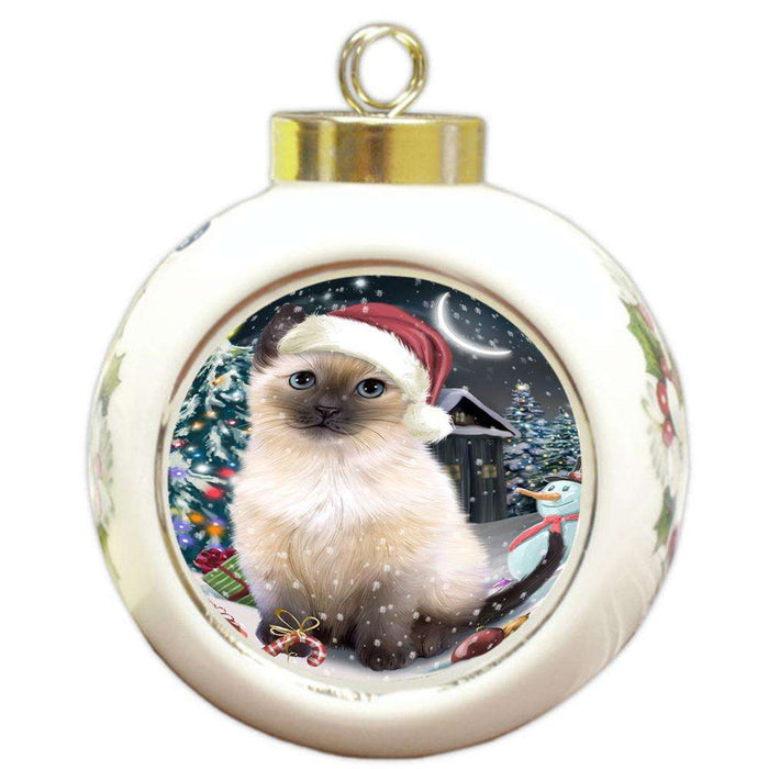 Have a Holly Jolly Siamese Cat Christmas  Round Ball Christmas Ornament RBPOR51675