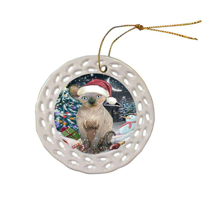 Have a Holly Jolly Sphynx Cat Christmas  Ceramic Doily Ornament DPOR51676