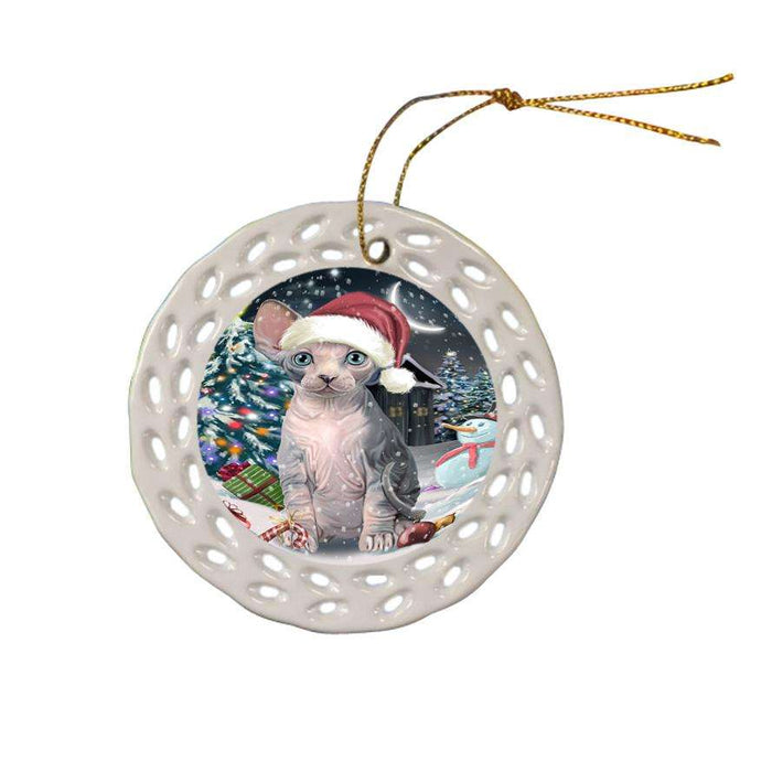 Have a Holly Jolly Sphynx Cat Christmas  Ceramic Doily Ornament DPOR51677