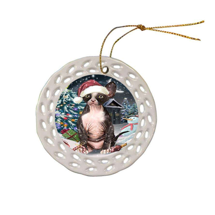 Have a Holly Jolly Sphynx Cat Christmas  Ceramic Doily Ornament DPOR51678