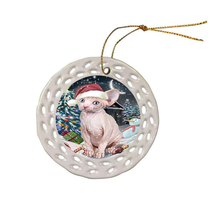 Have a Holly Jolly Sphynx Cat Christmas  Ceramic Doily Ornament DPOR51679