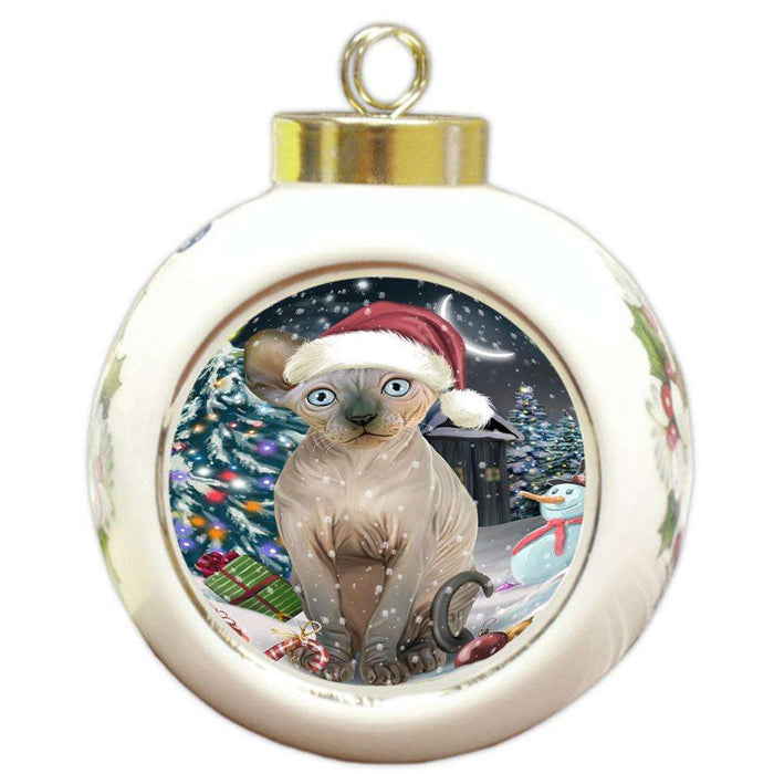Have a Holly Jolly Sphynx Cat Christmas  Round Ball Christmas Ornament RBPOR51676