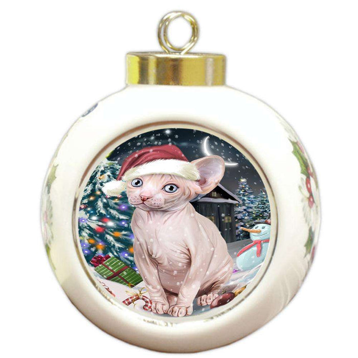 Have a Holly Jolly Sphynx Cat Christmas  Round Ball Christmas Ornament RBPOR51679
