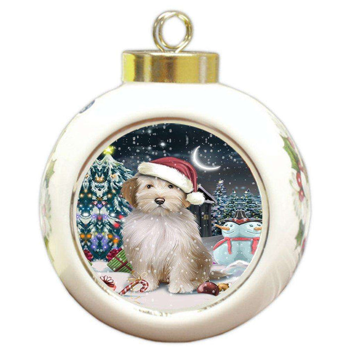 Have a Holly Jolly Tibetan Terrier Dog Christmas Round Ball Ornament POR758