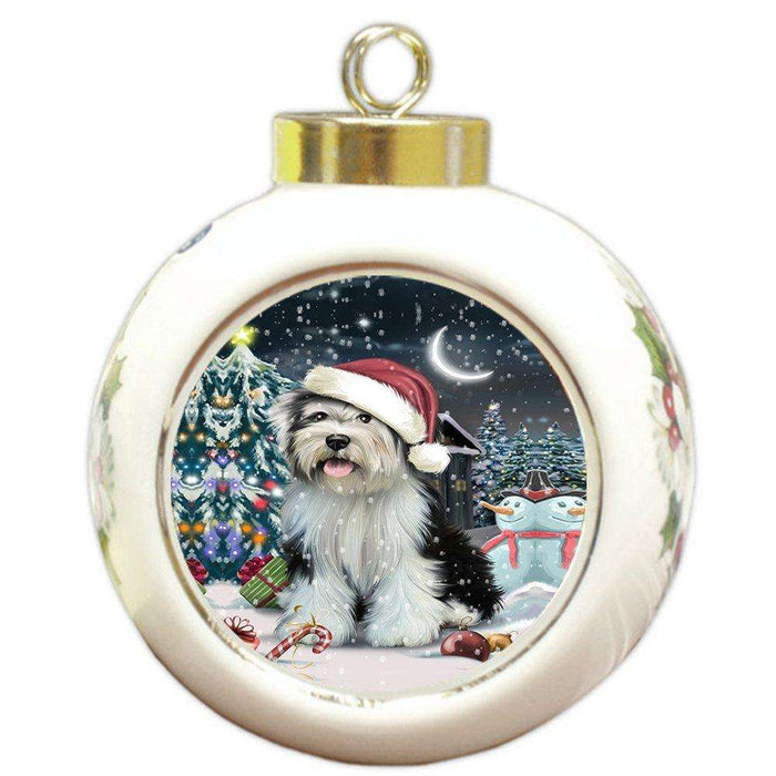 Have a Holly Jolly Tibetan Terrier Dog Christmas Round Ball Ornament POR759