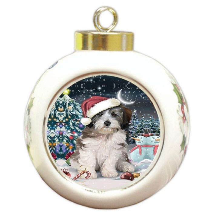 Have a Holly Jolly Tibetan Terrier Dog Christmas Round Ball Ornament POR760