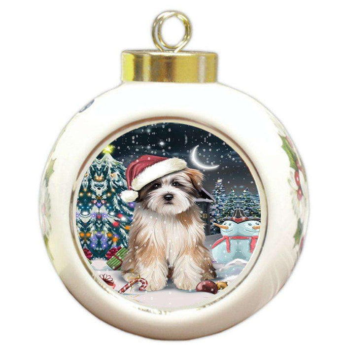 Have a Holly Jolly Tibetan Terrier Dog Christmas Round Ball Ornament POR761