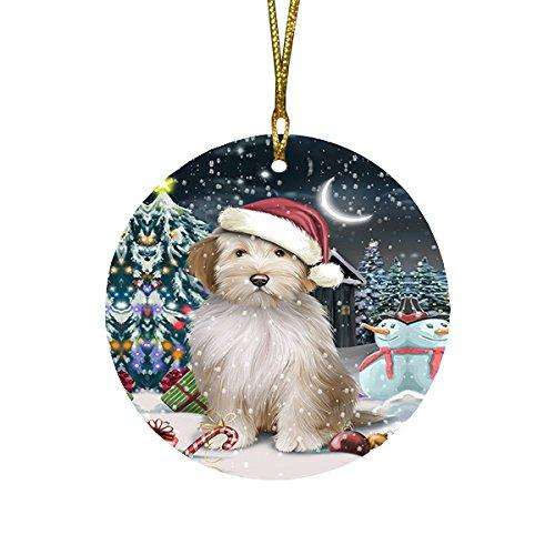 Have a Holly Jolly Tibetan Terrier Dog Christmas Round Flat Ornament POR1322