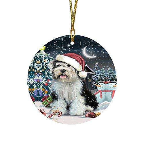 Have a Holly Jolly Tibetan Terrier Dog Christmas Round Flat Ornament POR1323