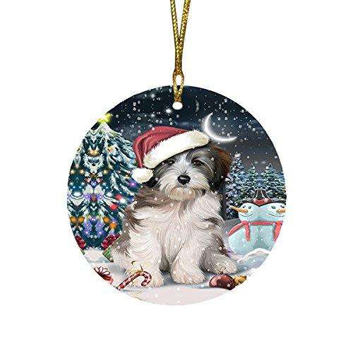 Have a Holly Jolly Tibetan Terrier Dog Christmas Round Flat Ornament POR1324
