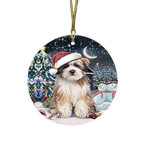 Have a Holly Jolly Tibetan Terrier Dog Christmas Round Flat Ornament POR1325