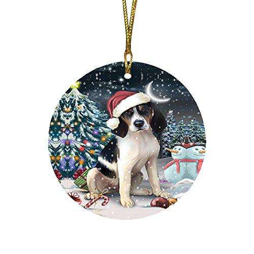 Have a Holly Jolly Treeing Walker Coonhound Dog Christmas Round Flat Ornament POR1406