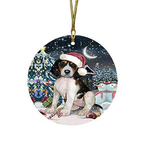 Have a Holly Jolly Treeing Walker Coonhound Dog Christmas Round Flat Ornament POR1408