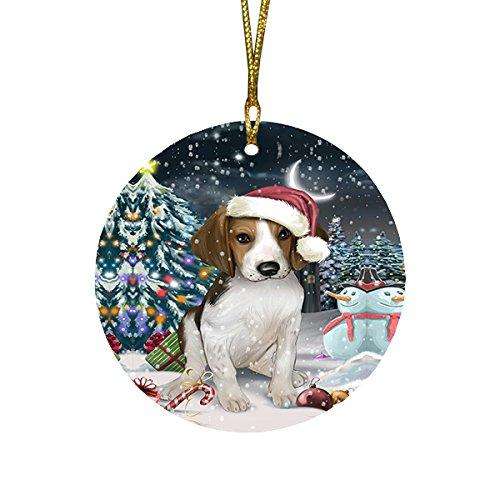 Have a Holly Jolly Treeing Walker Coonhound Dog Christmas Round Flat Ornament POR1409