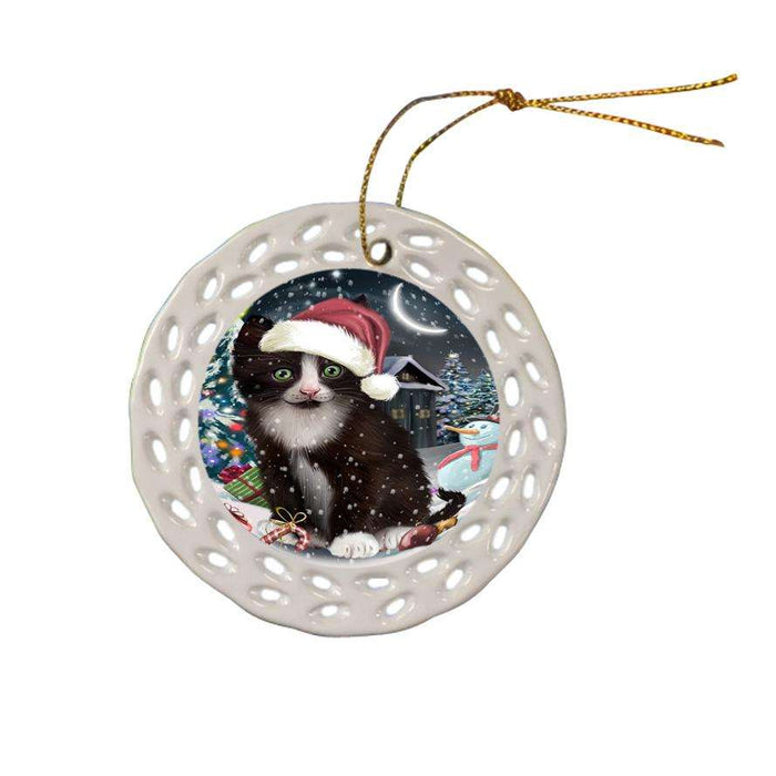 Have a Holly Jolly Tuxedo Cat Christmas  Ceramic Doily Ornament DPOR51680